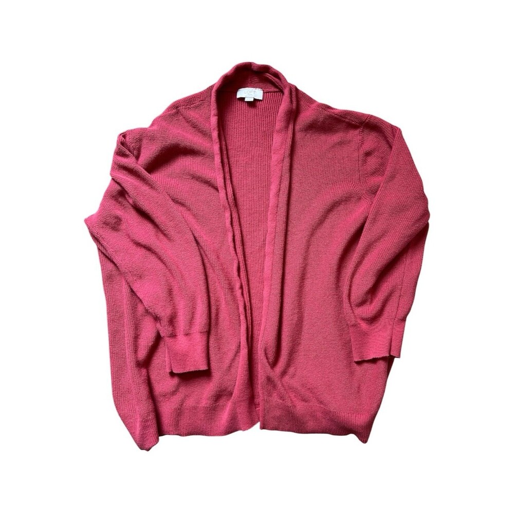 LOFT Outlet Pink Open Front Cardigan Sweater XL 100% Cotton Ribbed Trim